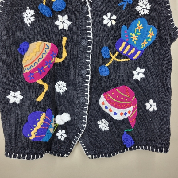 Vintage BP Design Ugly Sweater Vest Knit Winter Gloves Hats Novelty Medium - Picture 3 of 7